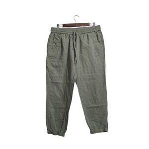 J. Crew Factory Pull On Mid-Rise Cropped Linen Blend Joggers In Green Sz M